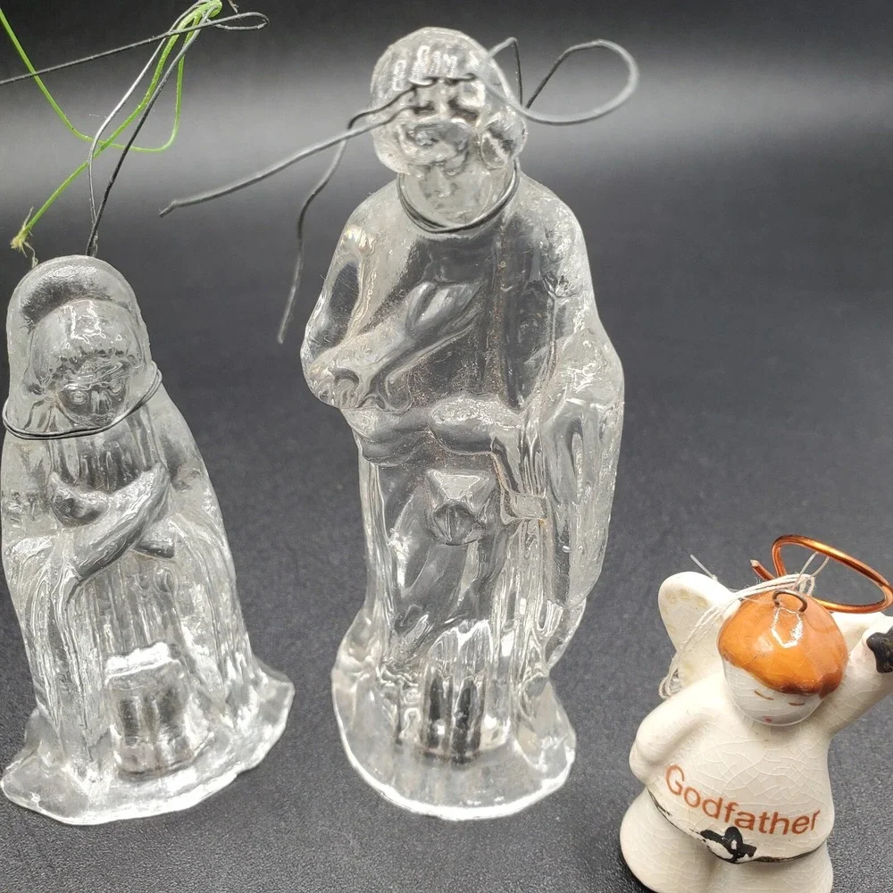 Jesus Mary and Angel Glass and ceramic Vintage Christmas Ornament from estate sa